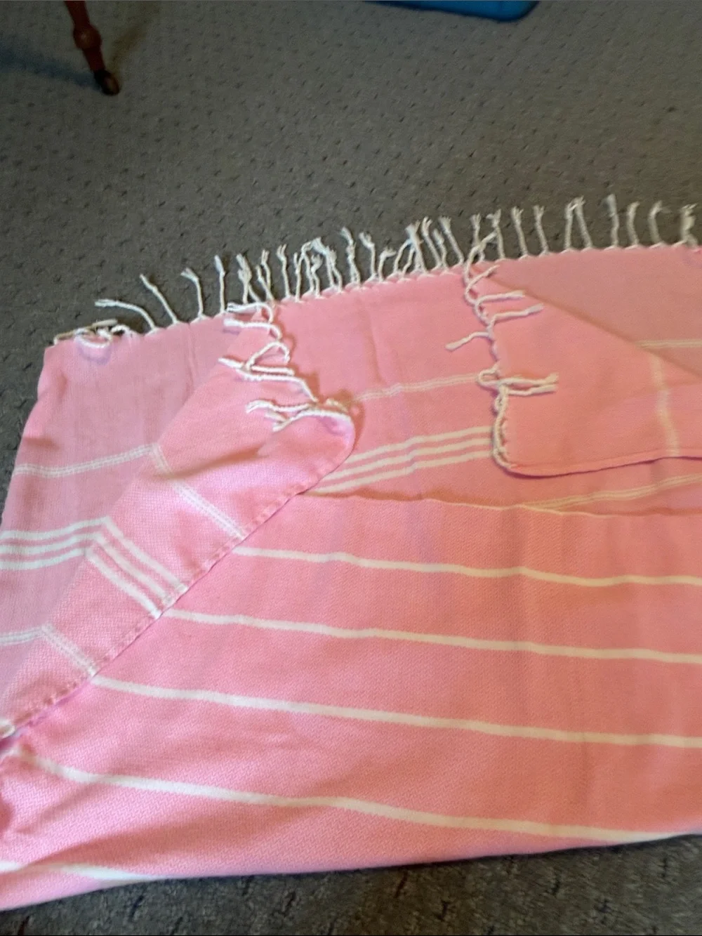 Pink Striped Cotton Throw Blanket with Fringe